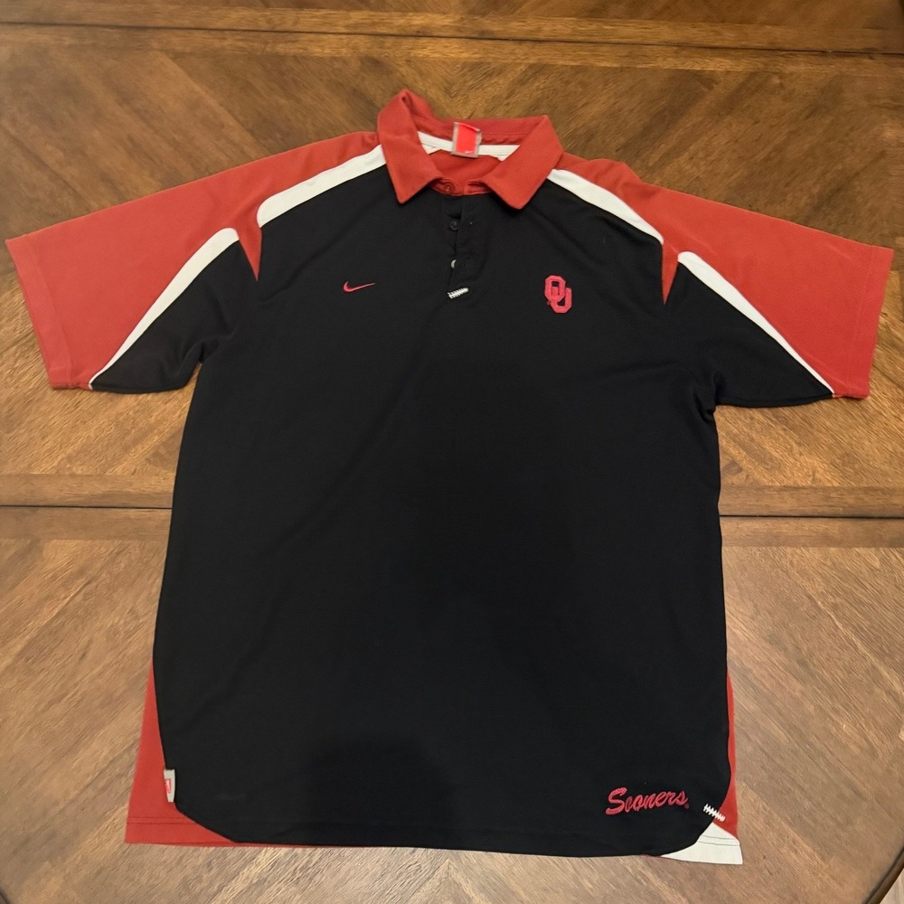 Nike Oklahoma Sooners Polo Shirt Mens XL Black Crimson OU NCAA Football Golf
